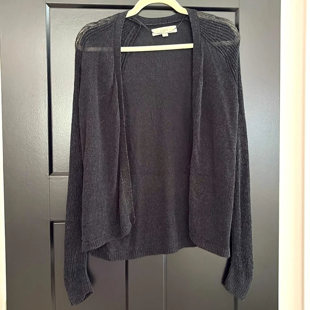 LOFT Black Open-Front Long sleeve Ribbed Cardigan Sweater. Size Small